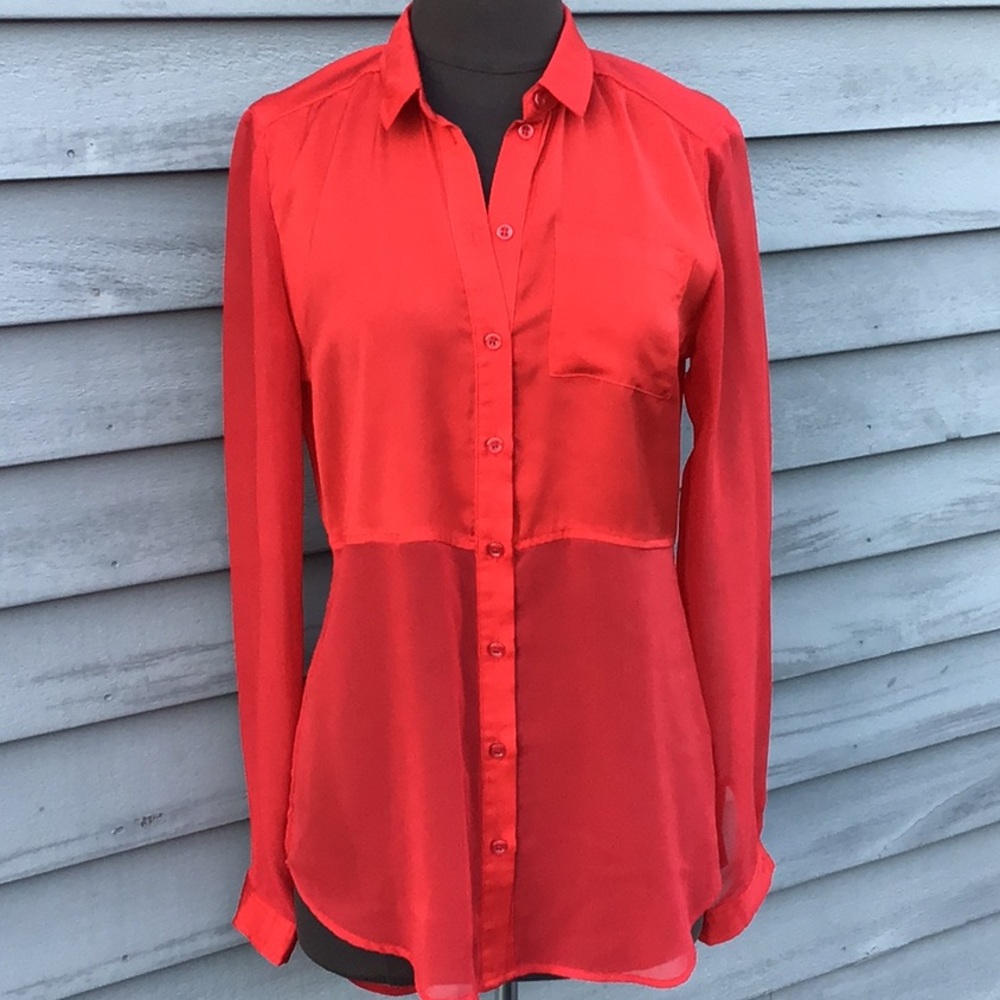 Free People True Red Semi-Sheer Blouse
